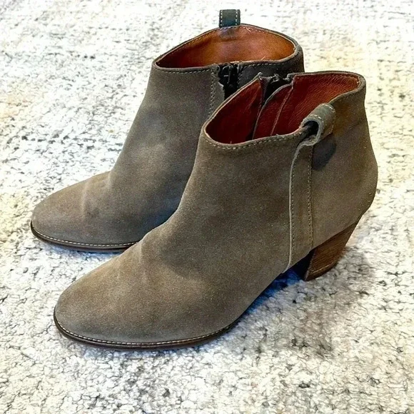 MADEWELL Billie Suede Leather Zip Up Ankle Boots Taupe Tan Heel Booties Womens 7 - Picture 2 of 13
